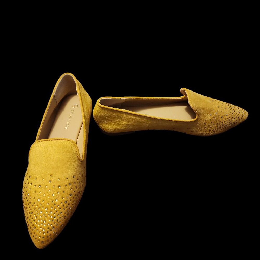 Size 11 Olivia + Kate "Smoker" Gold Nubuck Leather Embellished Flats Pointy Toes